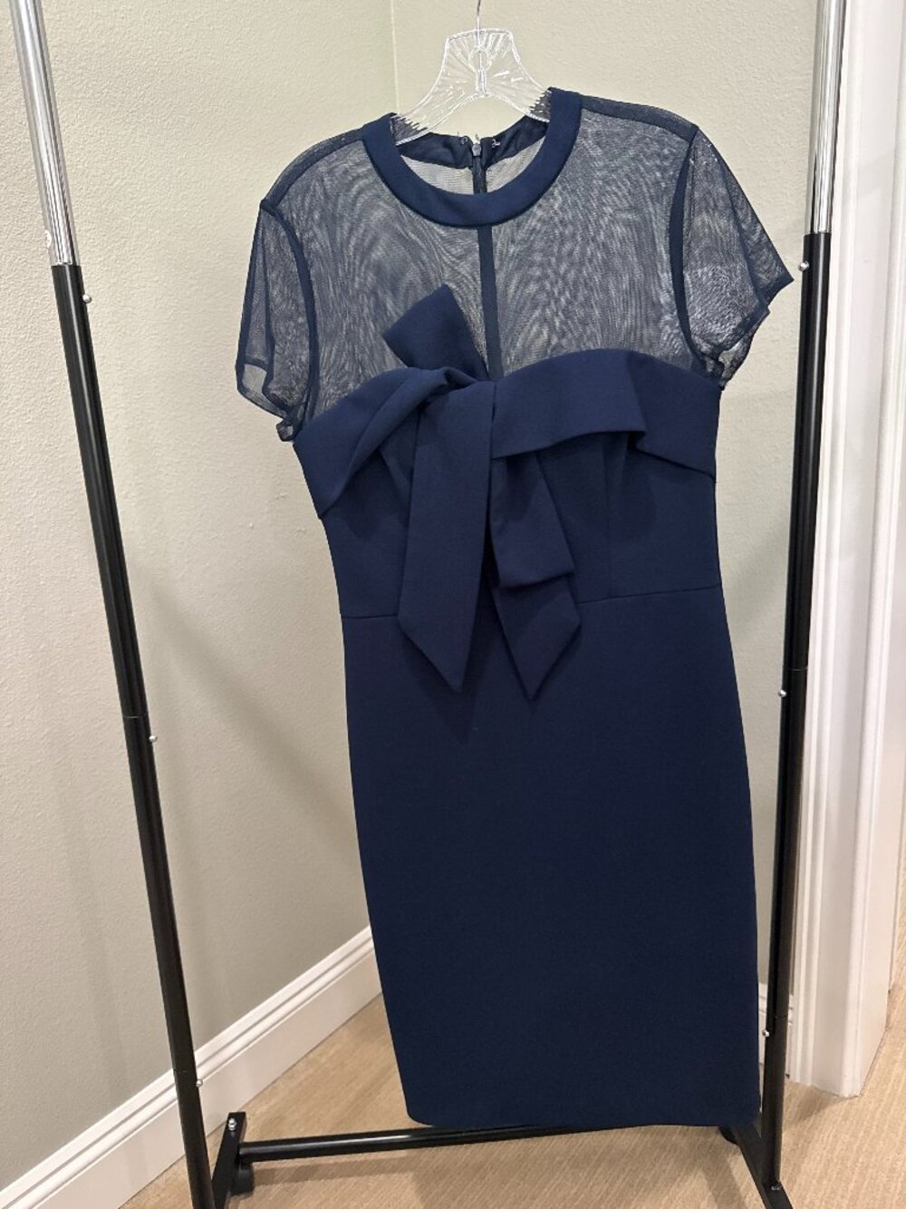 Navy Illusion Mesh Bow Sheath Dress